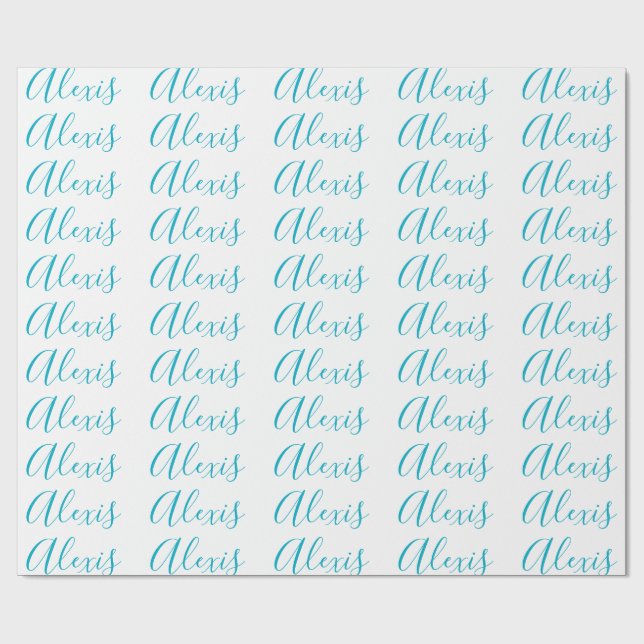 Papel De Presente Caligrafia Nome Script Simples Branco Azul (Aberto)