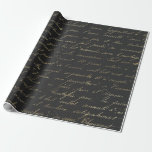 Papel De Presente Caligrafia parisiense por pintura de Cinza negra<br><div class="desc">Papel de embrulho de tipografia de cinzas e paris pretos.</div>