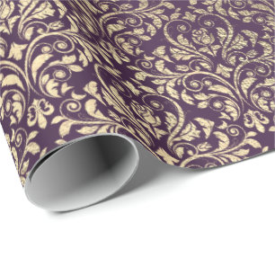 Papel De Presente Camada Dourada de metal violeta Damask Violet Purp