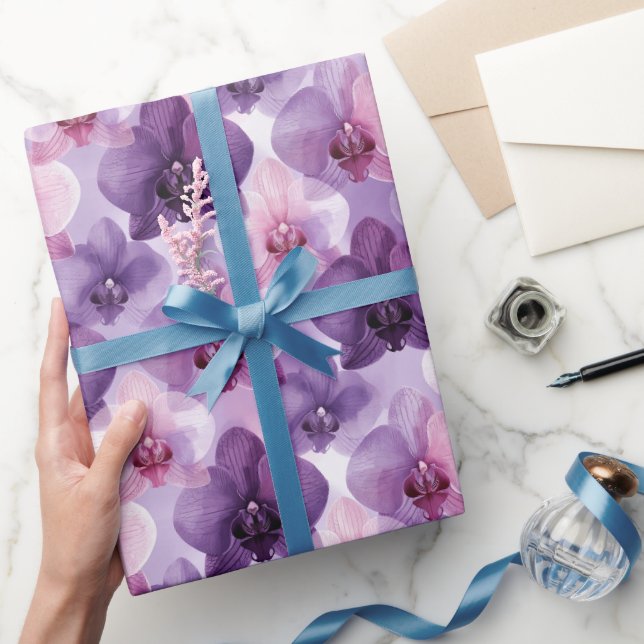 Papel De Presente Camadas de Orquídea Roxa Gradiente (Presentear)