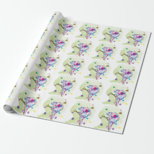 Papel De Presente Camaleão e abelha coloridos brilhantes.