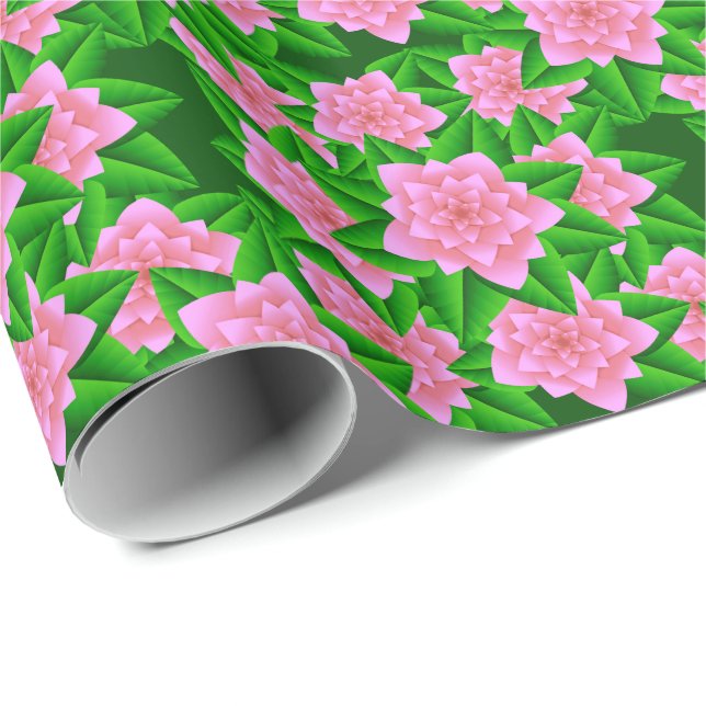 Papel De Presente Camélias Rosa Gelo e Folhas Verdes (Ponta do rolo)