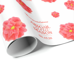 Papel De Presente Camellia Watercolor flower Red White Casado