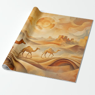 Papel De Presente Camelos do Deserto ao Nascer do Sol Areias Mutante