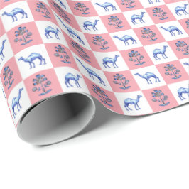 Papel De Presente Camelos Dromedários e Flor de Lótus com Impressão