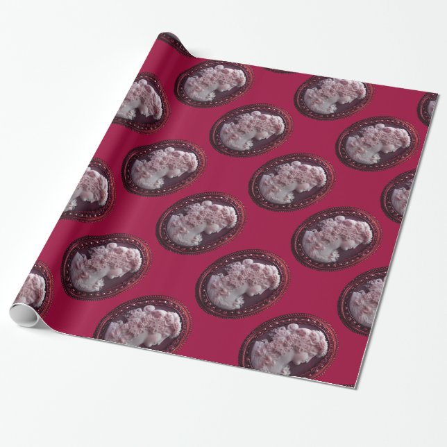 PAPEL DE PRESENTE CAMEO ANTIGO, SENHORA COM UVAS E VIDEIRAS (Desenrolado)