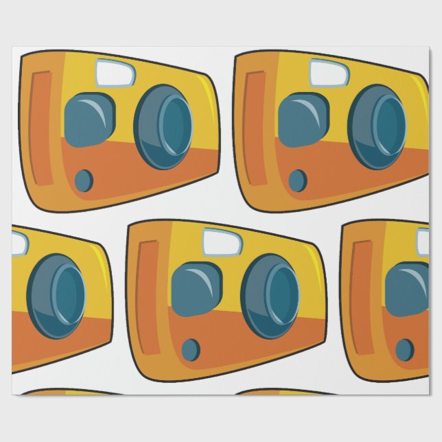 Papel De Presente Câmera Retro Amarela de Ponto e Disparo de Filme (Aberto)