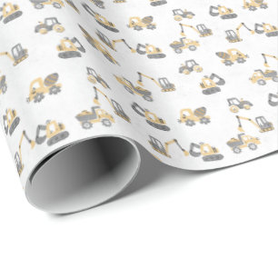 Papel De Presente Caminhão Basculante Em Construção Bebê Menino Esca