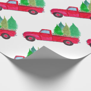 Papel De Presente Caminhão da Pickup com árvores do Retro Vermelho