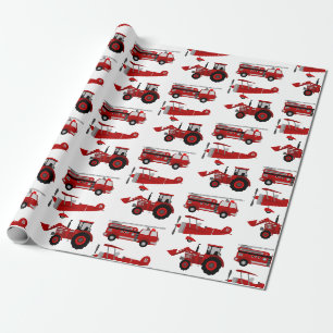 Papel De Presente Caminhão de bombeiros, Avião, Trator