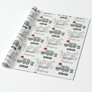Papel De Presente Caminhão de reciclagem de Natal com nome personali