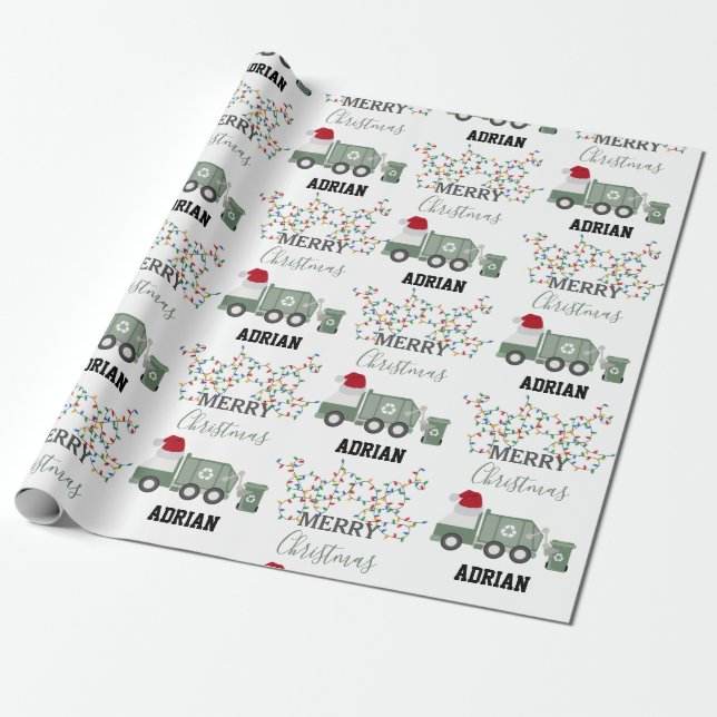 Papel De Presente Caminhão de reciclagem de Natal com nome personali (Desenrolado)