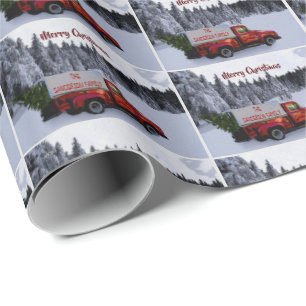 Papel De Presente Caminhão de Vintage Vermelha de Natal Personaliza