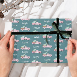 Papel De Presente Caminhão de Vintagem Rosa de Árvore de Natal de No