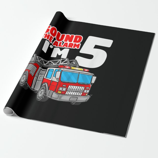 Papel De Presente Caminhão-Fogo de 5 anos 5 de Bombeiros (Desenrolado)
