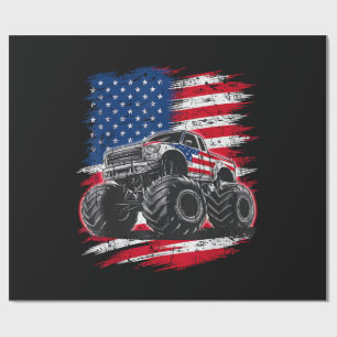 Papel De Presente Caminhão Monstro Bandeira Americana EUA