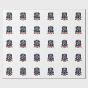 Papel De Presente Caminhão Monstro Patriótico 1776 Crânio Off Road P
