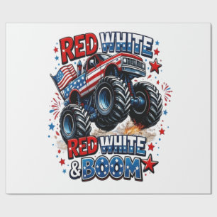 Papel De Presente Caminhão Monstro Red White Boom