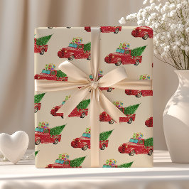 Papel De Presente Caminhão Vermelho Antigo de Natal