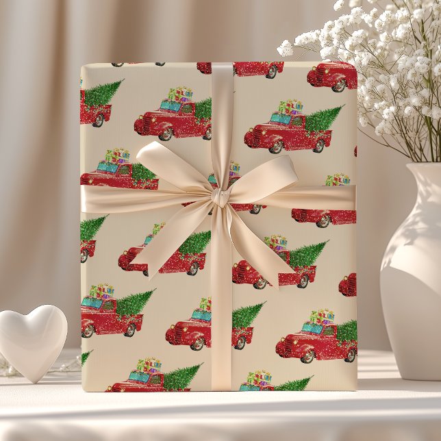 Papel De Presente Caminhão Vermelho Antigo de Natal (Criador carregado)
