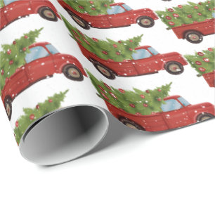 Papel De Presente Caminhão Vermelho com Árvore de Natal