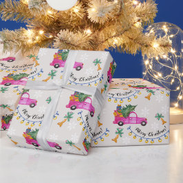 Papel De Presente Caminhão Vermelho de Natal com Árvore e Desejos