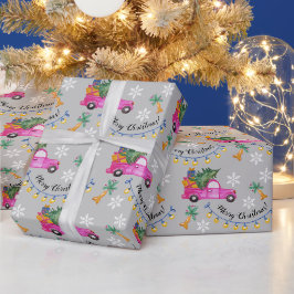 Papel De Presente Caminhão Vermelho de Natal com Árvore e Desejos