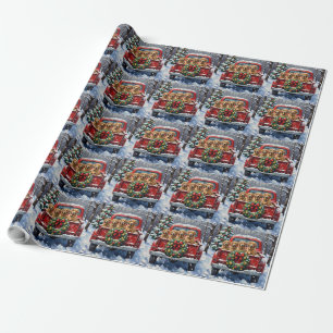 Papel De Presente Caminhão Vermelho de Natal do Lapphund Finlandês F