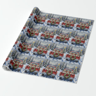 Papel De Presente Caminhão Vermelho de Natal Shih Tzu Férias