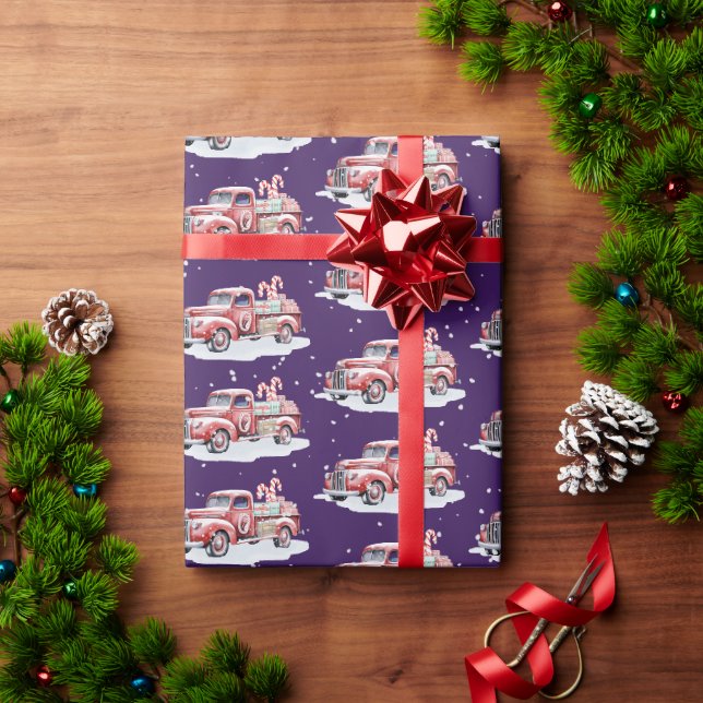 Papel De Presente Caminhão Vermelho Natal Com Canas Doces (Presente de Natal)