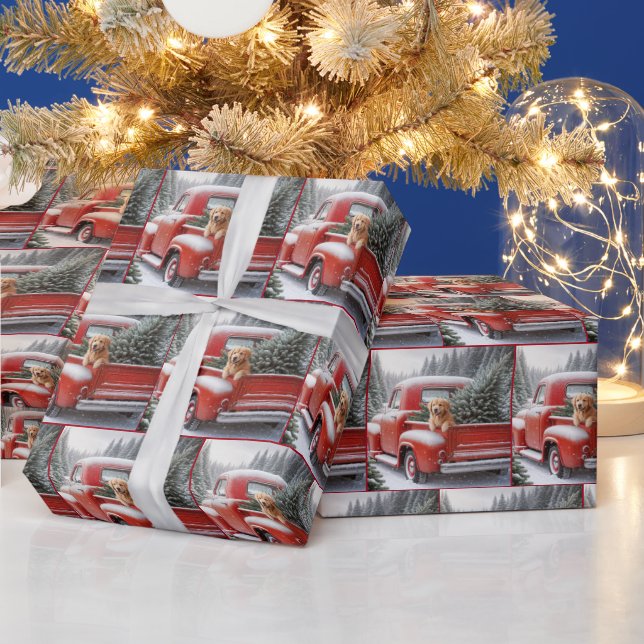 Papel De Presente Caminhão Vermelho Natal Com Ouro (Feriados)