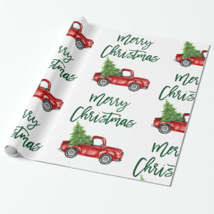 Papel De Presente Caminhão Vintage de Natal com Escova Verde