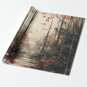 Papel De Presente Caminho de Bambu no Outono Tinta Lavada