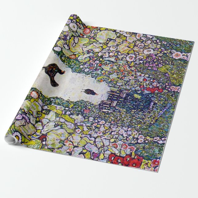 Papel De Presente Caminho do Jardim com Galinhas, Gustav Klimt (Desenrolado)