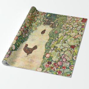 Papel De Presente Caminho do Jardim com Galinhas por Gustav Klimt