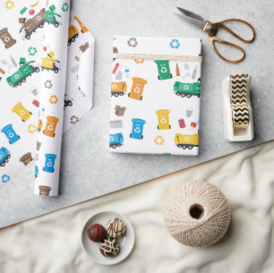 Papel De Presente Caminhões e Caixas de lixo de Reciclagens colorido