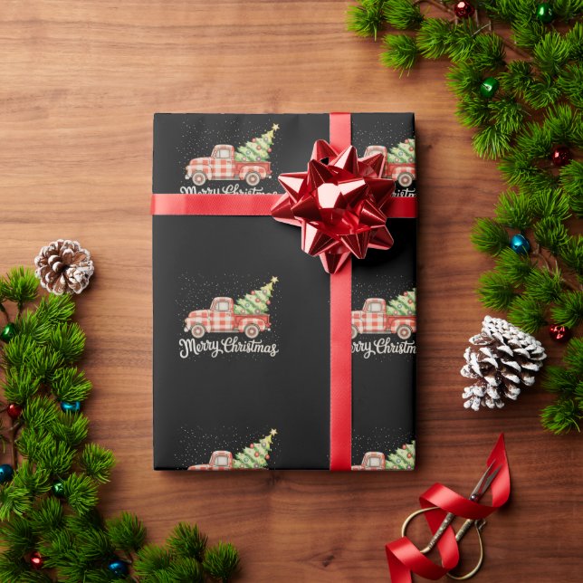 Papel De Presente Caminhonete Vermelha Xadrez Búfalo Natal Alegre (Presente de Natal)
