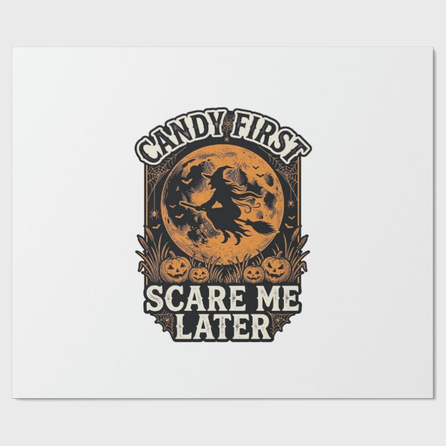 Papel De Presente Camisa de Bruxa de Halloween Doce Assustador Gravu (Aberto)