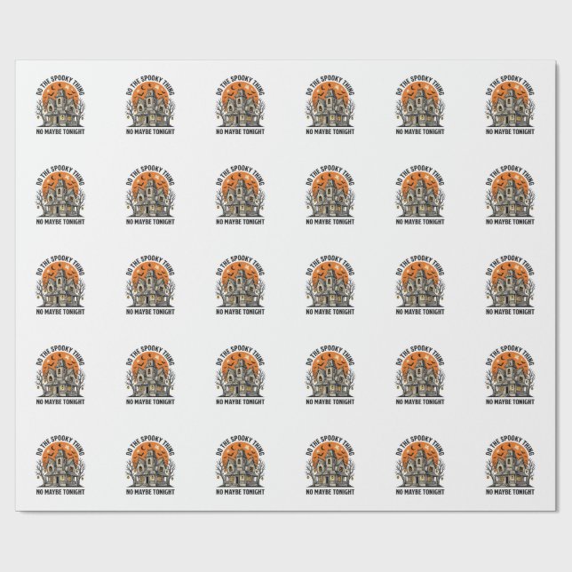 Papel De Presente Camisa de Casa Assombrada Design de Halloween Vint (Aberto)
