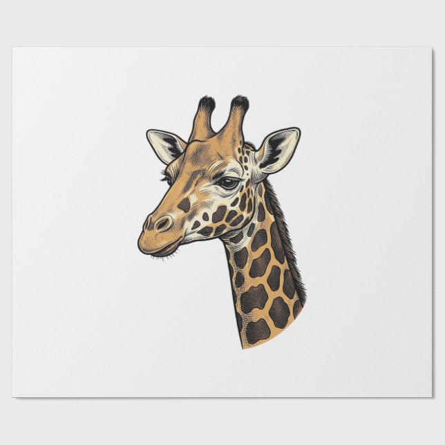 Papel De Presente Camisa de desenho de retrato de girafa com gravaçã (Aberto)