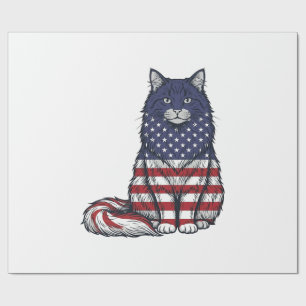 Papel De Presente Camisa de Gato de Bandeira Patriótica com Desenho 