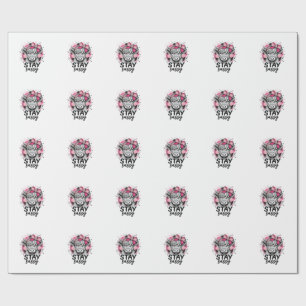 Papel De Presente Camisa de Gravura Vintage Vaca Highland Rosa Fique