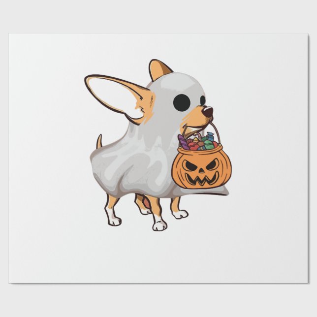 Papel De Presente Camisa de Halloween de Abóbora Fantasma de Chihuah (Aberto)