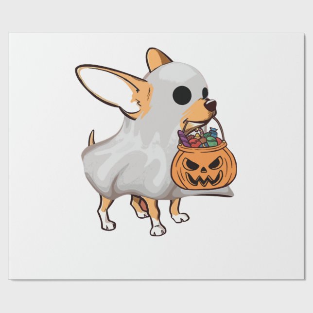 Papel De Presente Camisa de Halloween de Abóbora Fantasma de Chihuah (Aberto)