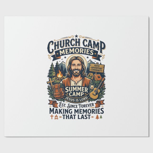 Papel De Presente Camisa de Nostalgia do Acampamento da Igreja Jesus (Aberto)