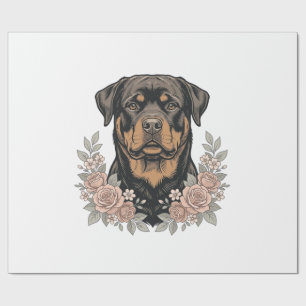 Papel De Presente Camisa de retrato floral de Rottweiler vintage Des