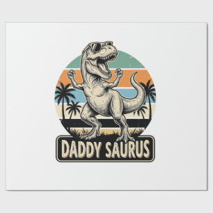 Papel De Presente Camisa do Papai Saurus Dinossauro Retro Pôr do Sol