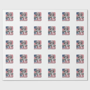 Papel De Presente Camisa Patriótica para Cão Pai Shih Tzu Vintage De
