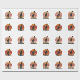 Papel De Presente Camisa Vetorial de Safári de Girafa ao Pôr do Sol