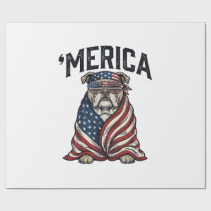 Papel De Presente Camisa Vetorial Vintage 'Merica Bulldog Patriótico